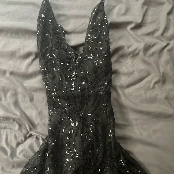 green emerald velvet dress Fashion Nova Black Sequin Strapless Sleeveless Mini Cocktail Gown Dres –  Brie main image 1